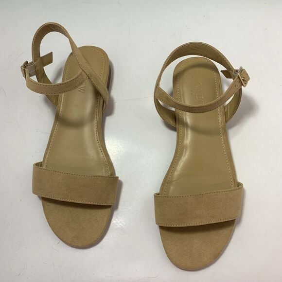 J. Crew Factory Ankle Strap Flat Tan Khaki Faux Suede Strappy Sandals Size 7 EUC - Picture 3 of 16